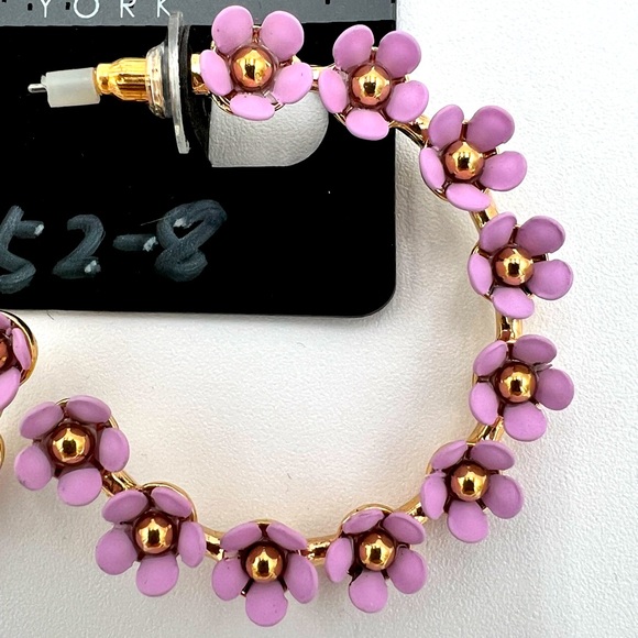 Nicole Miller - Pink Flower 14k Gold Plated Hoop Earrings - Picture 4 of 6